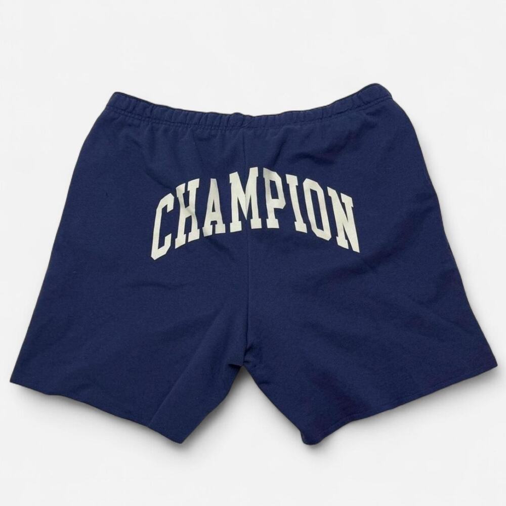 Champion Navy Blue Spellout Cutoff Fleece Sweat Shorts Men’s XL Raw Hem